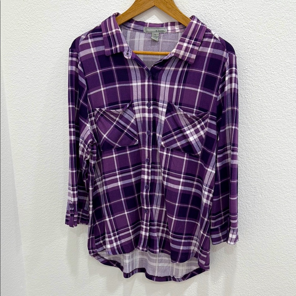 By Design Purple Plaid Button-Up Shirt XL super soft